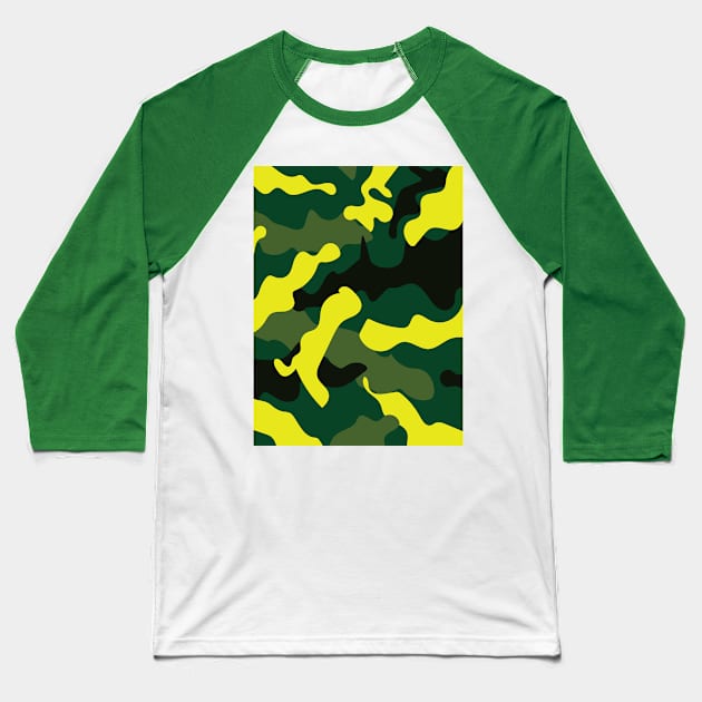 British Racing Green Yellow Camouflage Pattern Baseball T-Shirt by reddeer